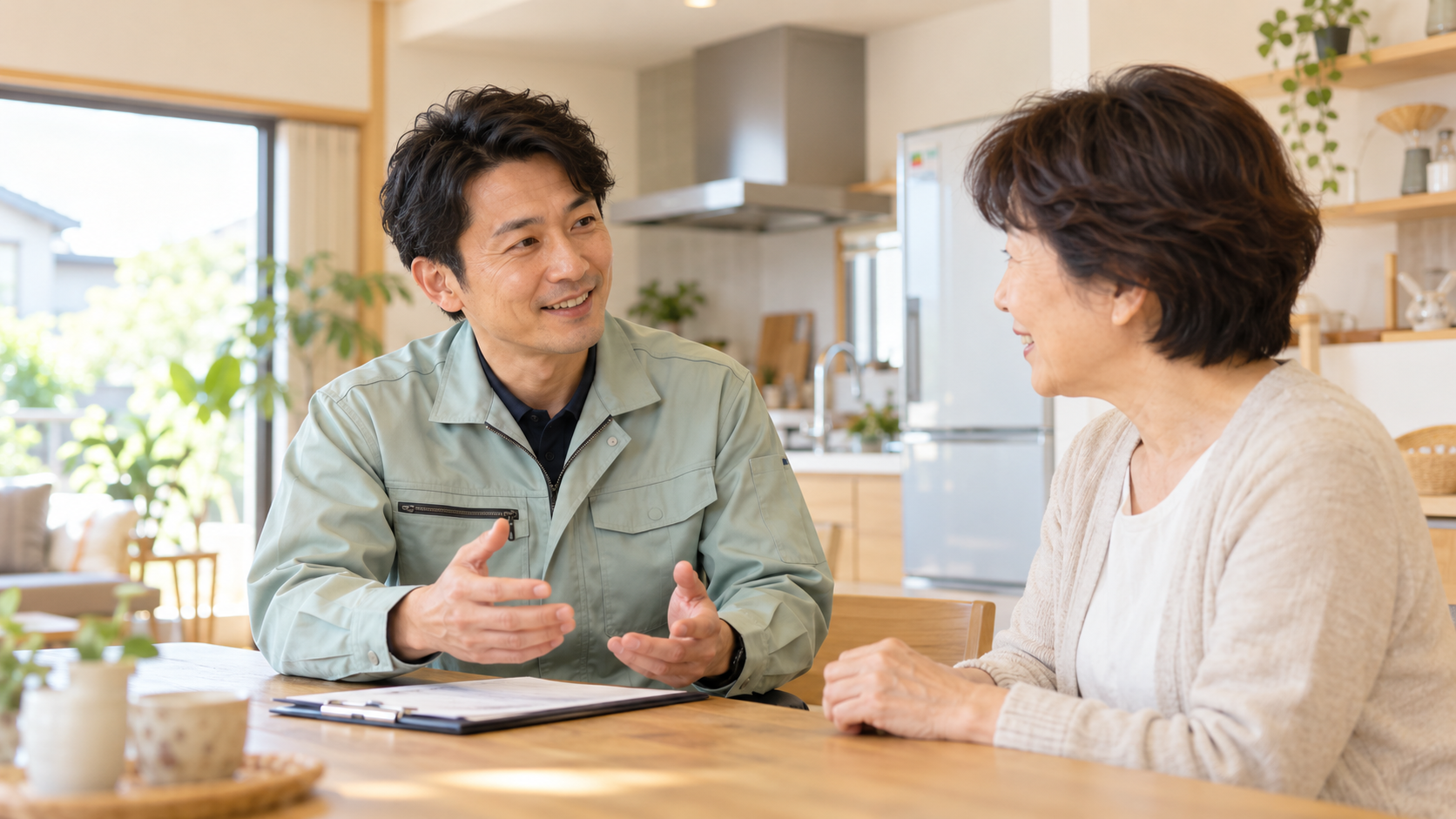 住宅設備の職人がお客様の話を聞く相談風景のイメージ写真